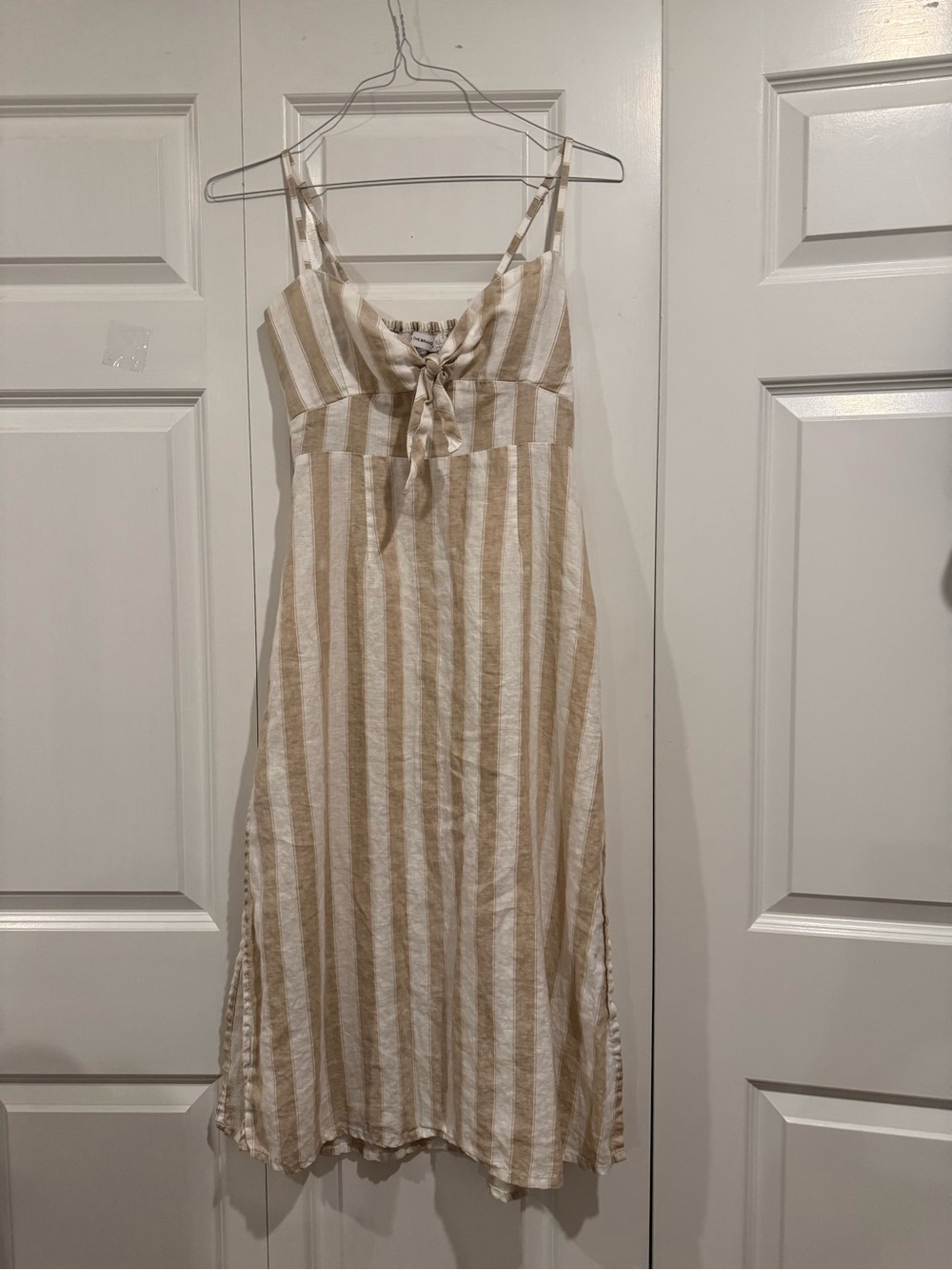 Faithfull the Brand Fiscardo Linen Striped Tie Front Midi Dress M/6 - Picture 9 of 16